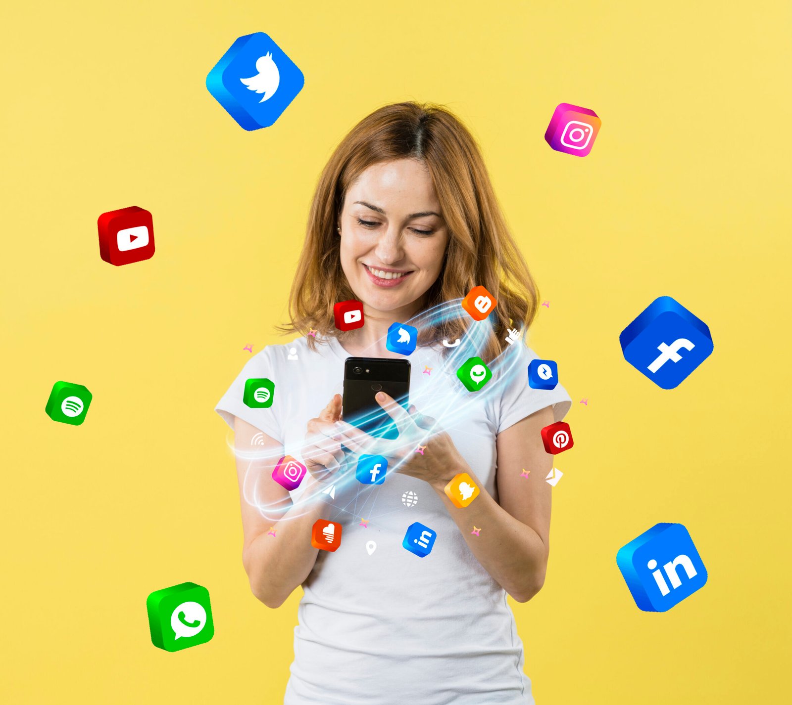 Social Media Management 14 front view woman holding smartphone scaled e1778434426976
